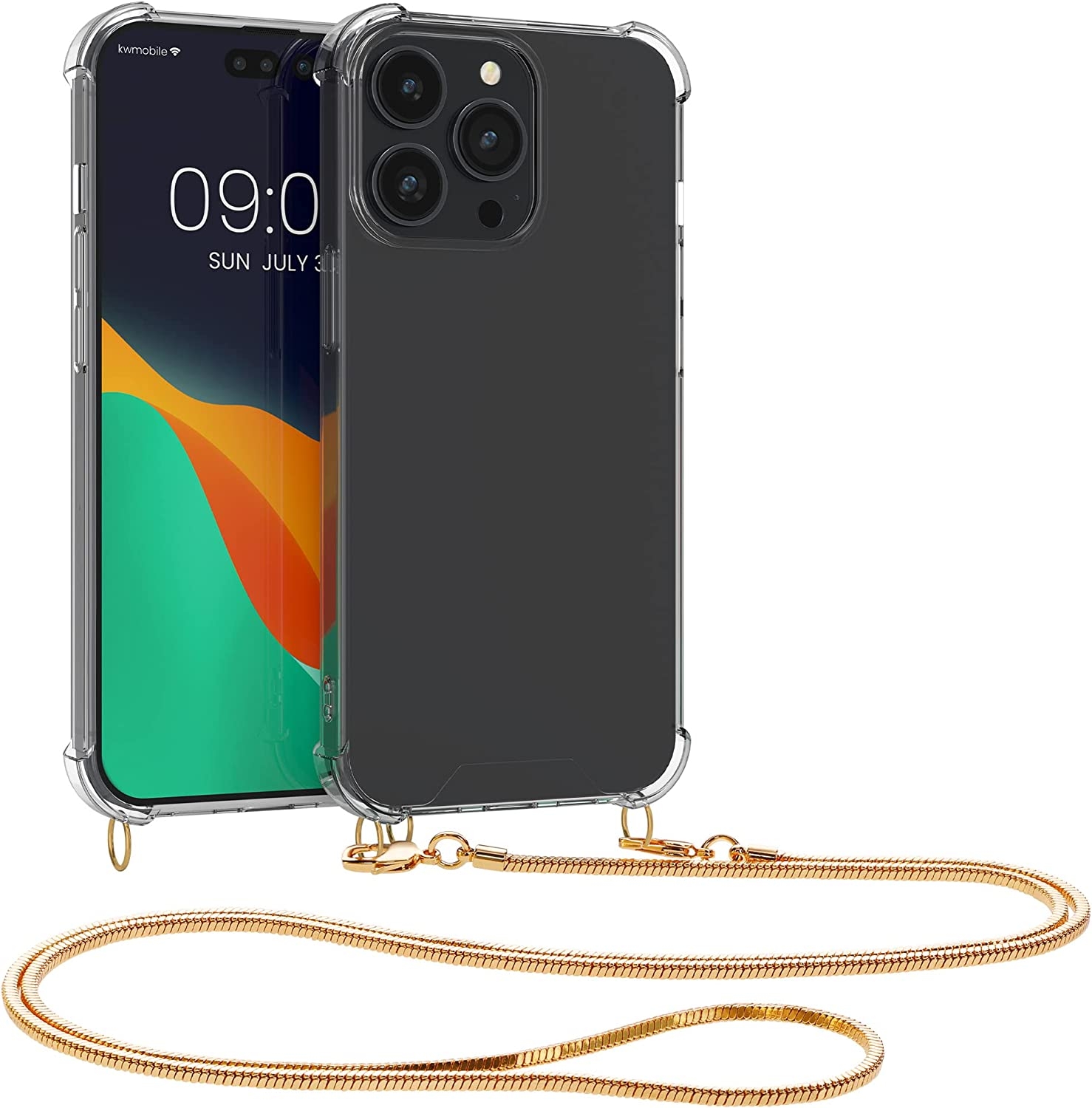 KWmobile Διάφανη Θήκη Σιλικόνης με Μεταλλικό Λουράκι Λαιμού Apple iPhone 14 Pro Max - Transparent / Gold