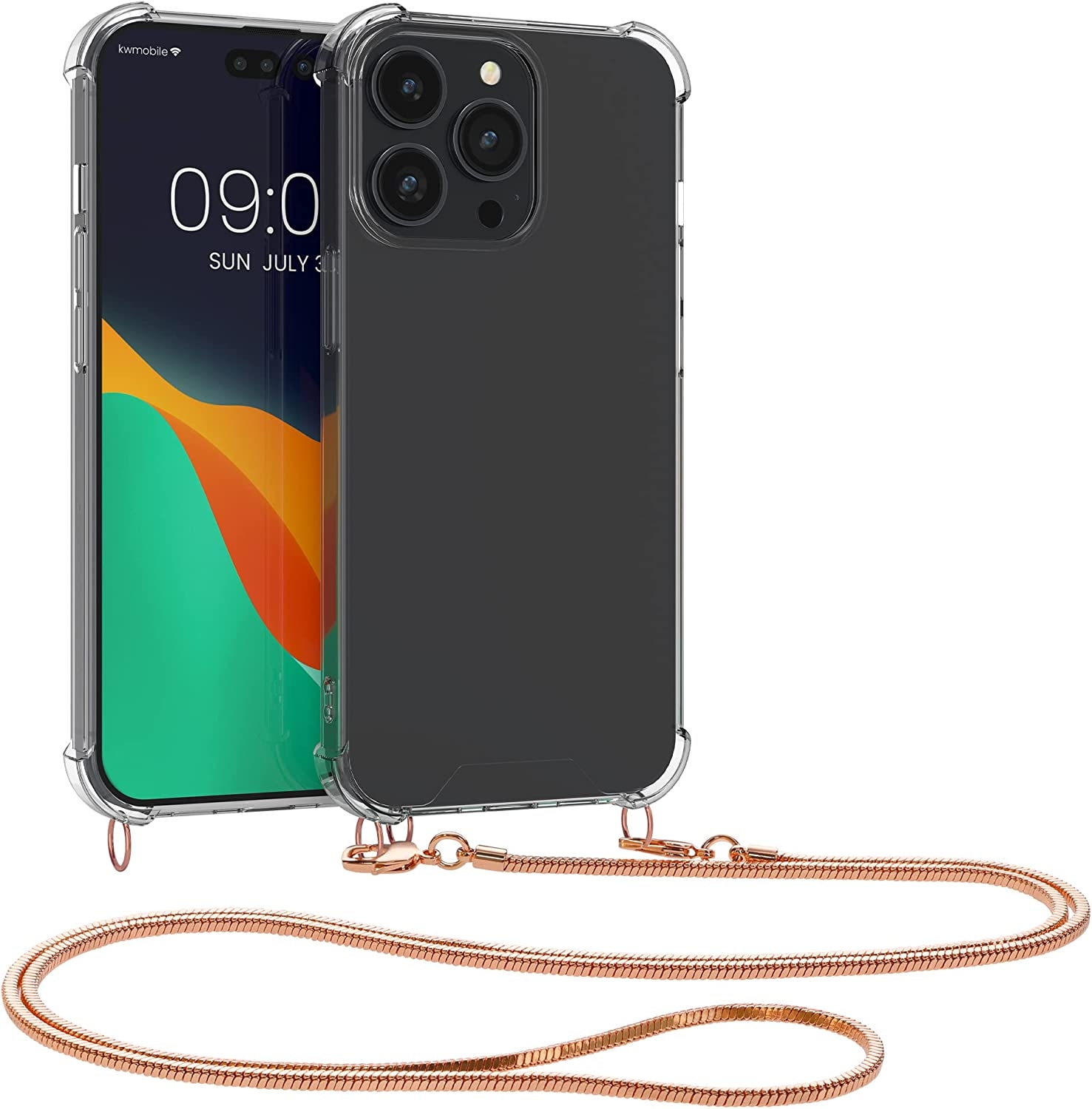 KWmobile Διάφανη Θήκη Σιλικόνης με Μεταλλικό Λουράκι Λαιμού Apple iPhone 14 Pro Max - Transparent / Rose Gold