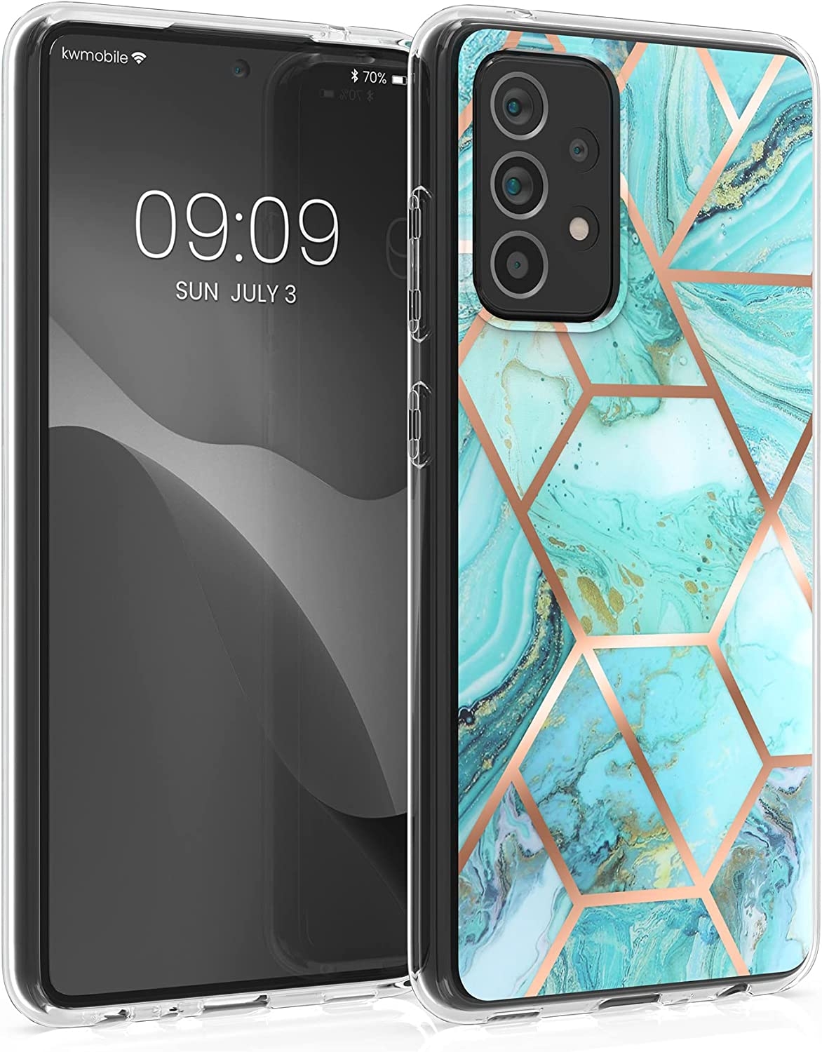 KWmobile IMD Design Extra Thick - Σκληρή Θήκη με TPU Bumper - Samsung Galaxy A52 / A52s 5G - Marbled Geometrics / Turquoise / Rose Gold