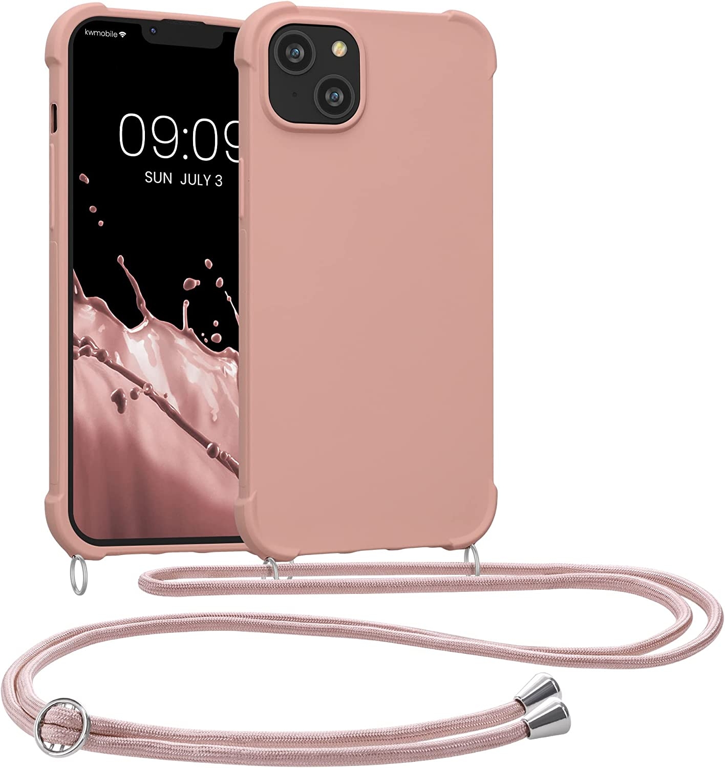 KWmobile Matte Θήκη Σιλικόνης με Λουράκι Λαιμού Apple iPhone 14 Plus - Mother Of Pearl