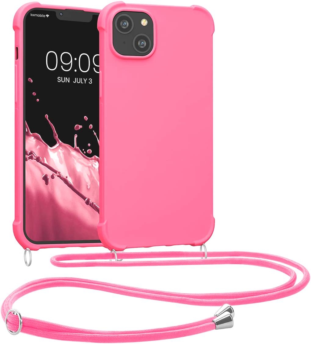 KWmobile Matte Θήκη Σιλικόνης με Λουράκι Λαιμού Apple iPhone 14 Plus - Neon Pink