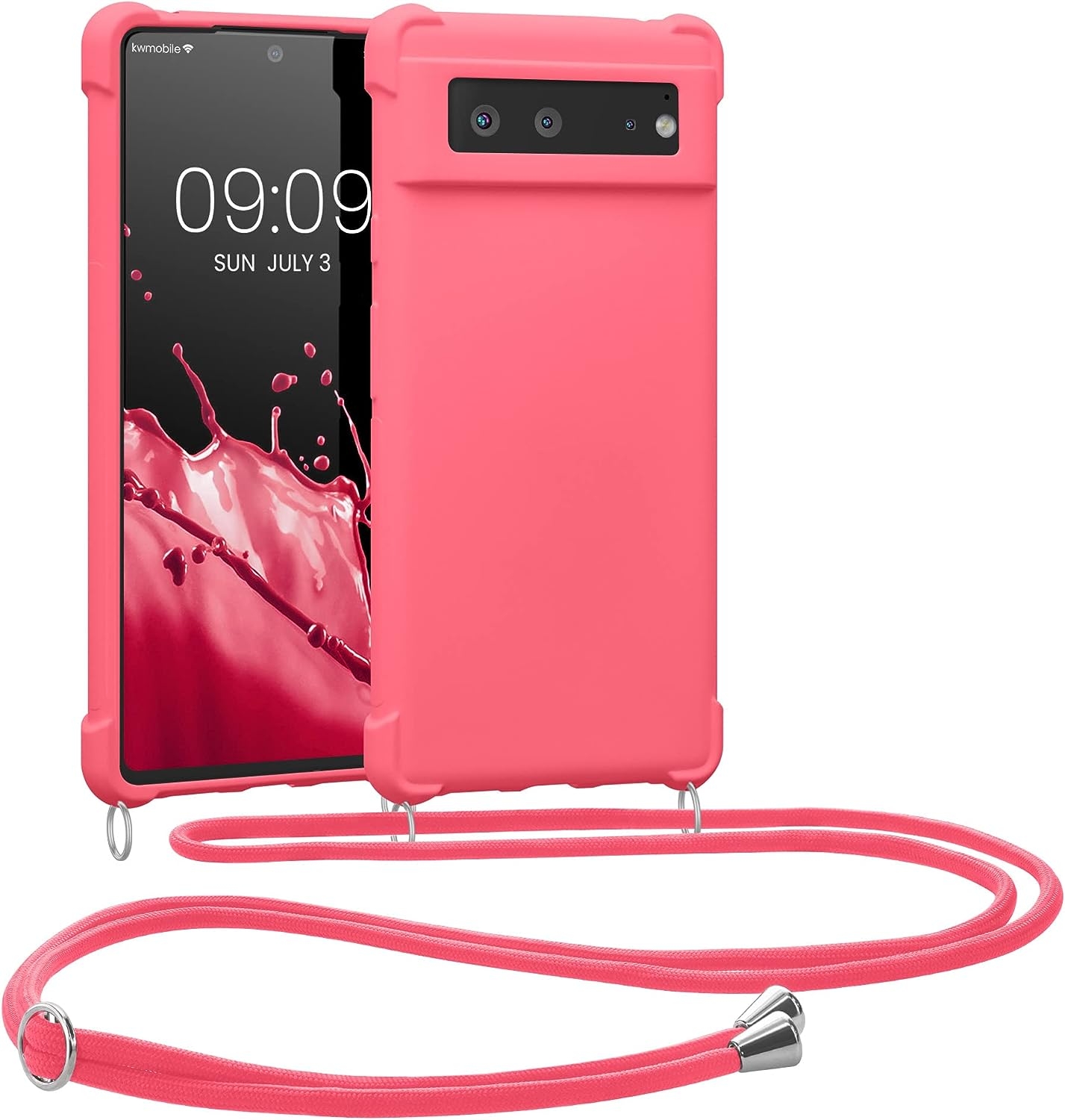 KWmobile Matte Θήκη Σιλικόνης με Λουράκι Λαιμού Google Pixel 6 - Neon Pink