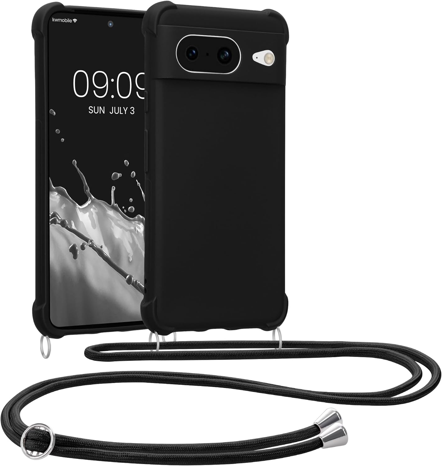 KWmobile Matte Θήκη Σιλικόνης με Λουράκι Λαιμού Google Pixel 8 - Black 