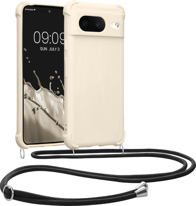 KWmobile Matte Θήκη Σιλικόνης με Λουράκι Λαιμού Google Pixel 8 - Cream 