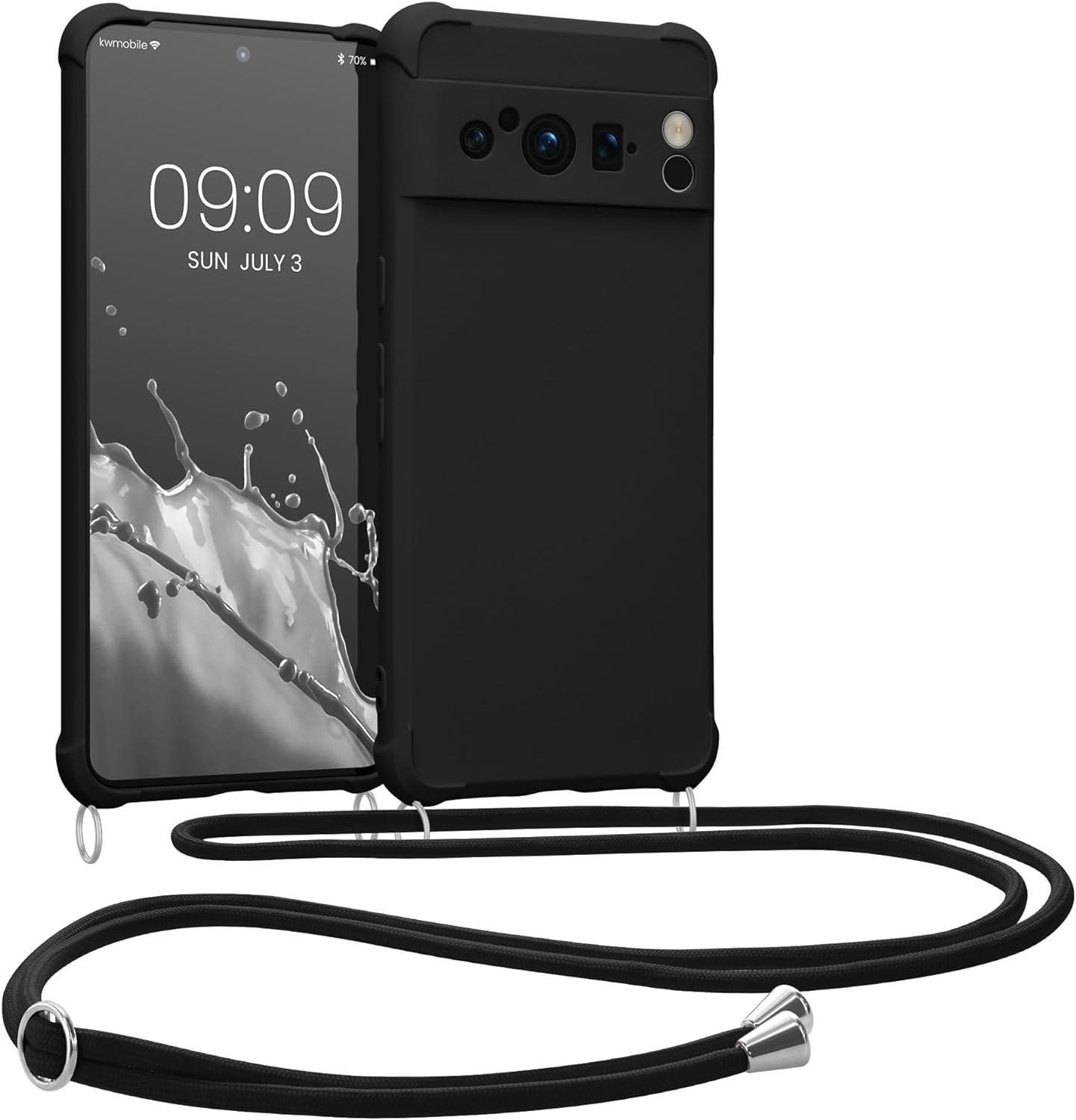 KWmobile Matte Θήκη Σιλικόνης με Λουράκι Λαιμού Google Pixel 8 Pro - Black