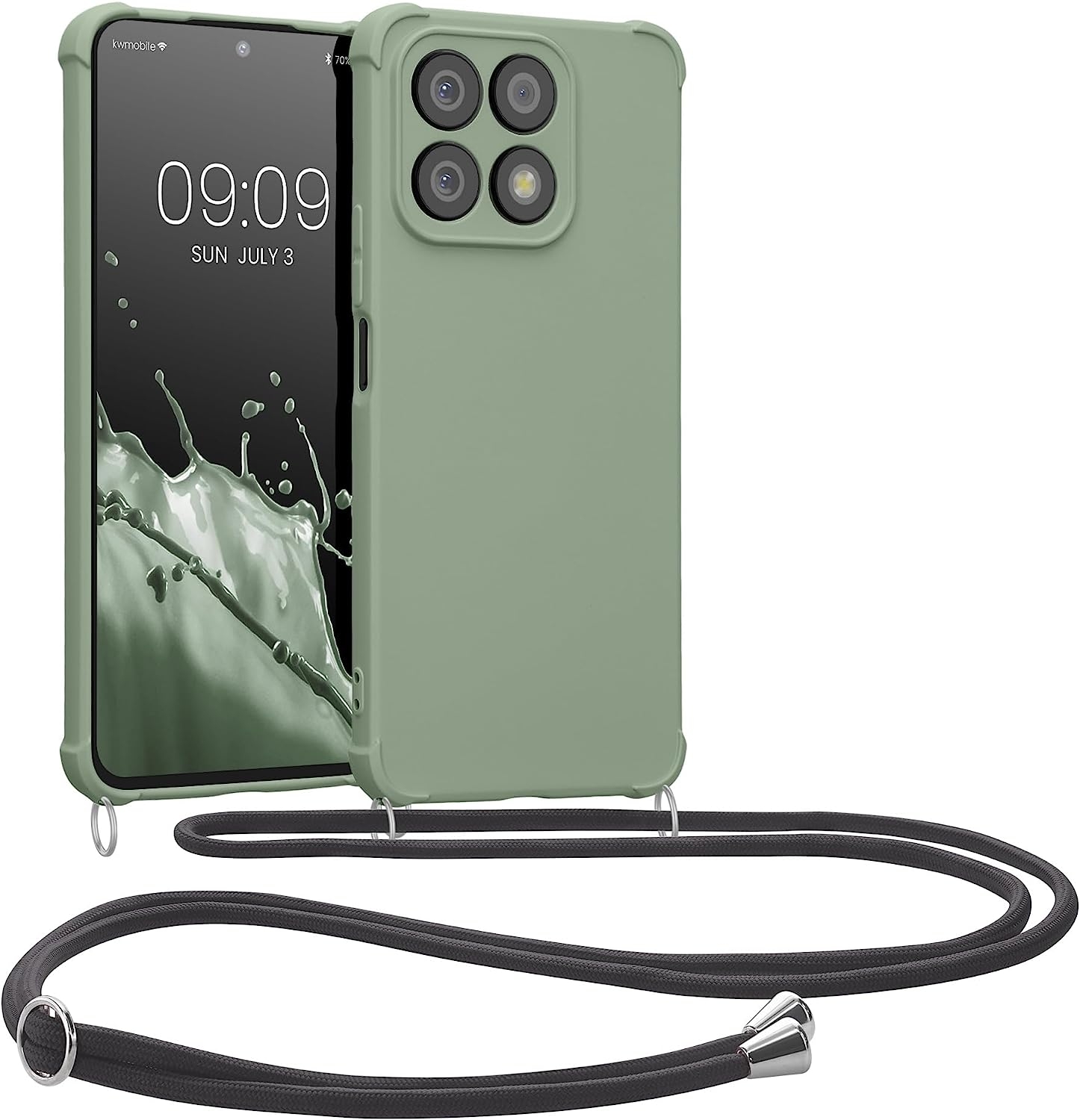 KWmobile Matte Θήκη Σιλικόνης με Λουράκι Λαιμού Honor X8a - Gray Green