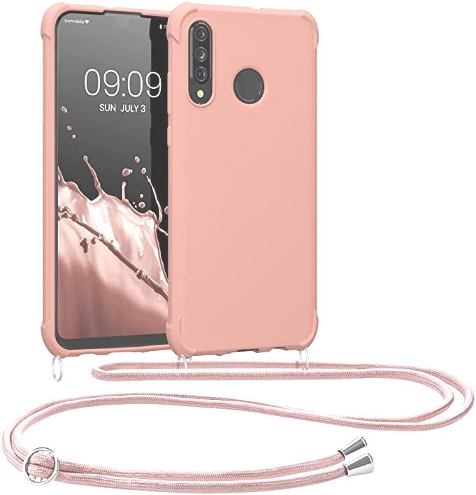 KWmobile Matte Θήκη Σιλικόνης με Λουράκι Λαιμού Huawei P30 Lite - Mother Of Pearl