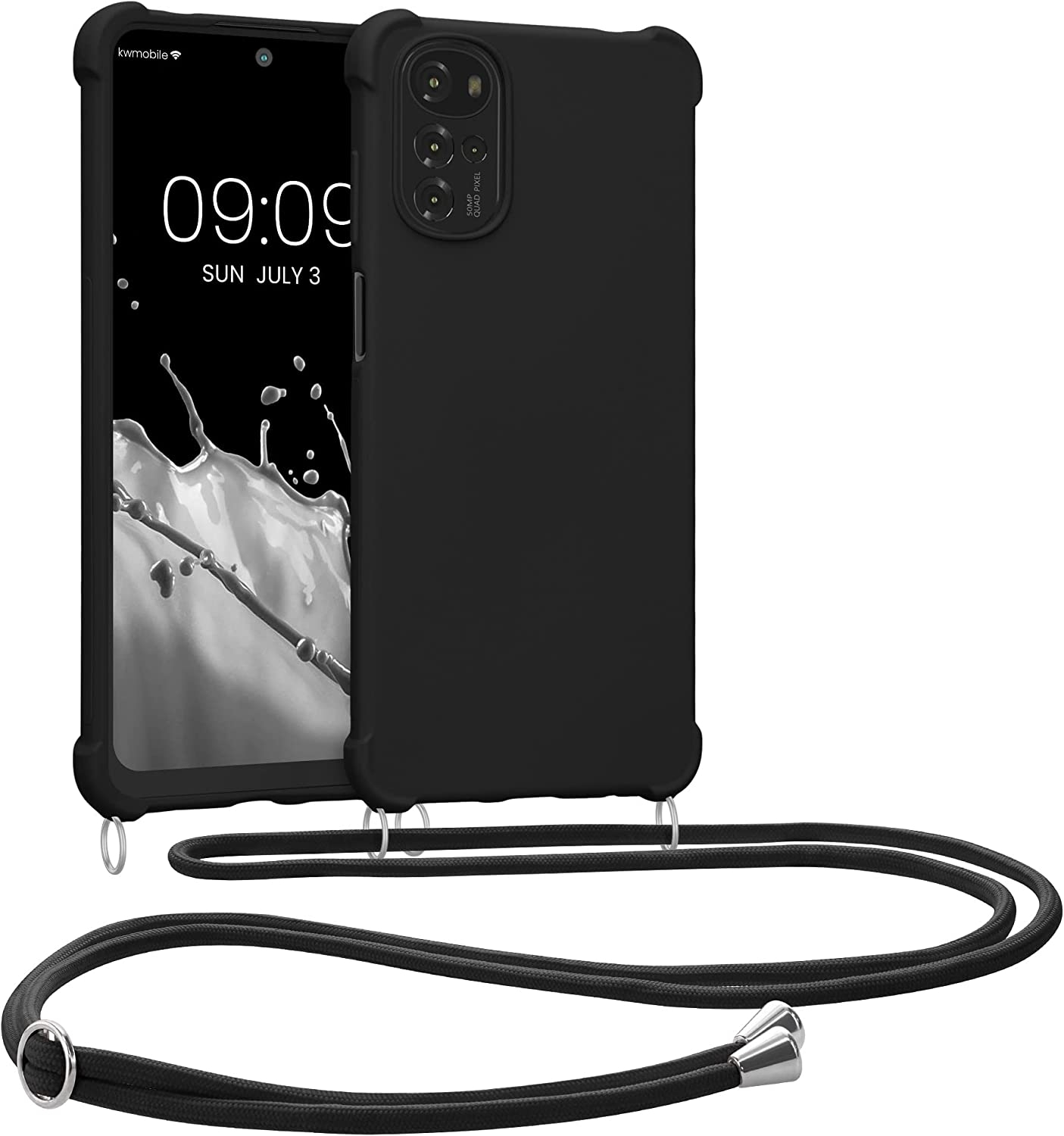 KWmobile Matte Θήκη Σιλικόνης με Λουράκι Λαιμού Motorola Moto G22 - Black (58210.01)
