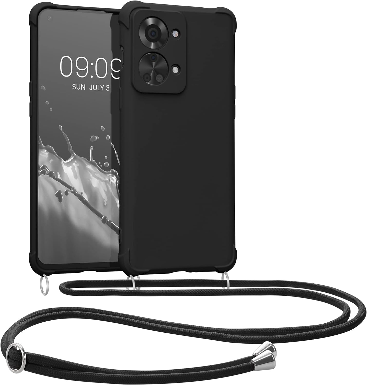 KWmobile Matte Θήκη Σιλικόνης με Λουράκι Λαιμού OnePlus Nord 2T - Black