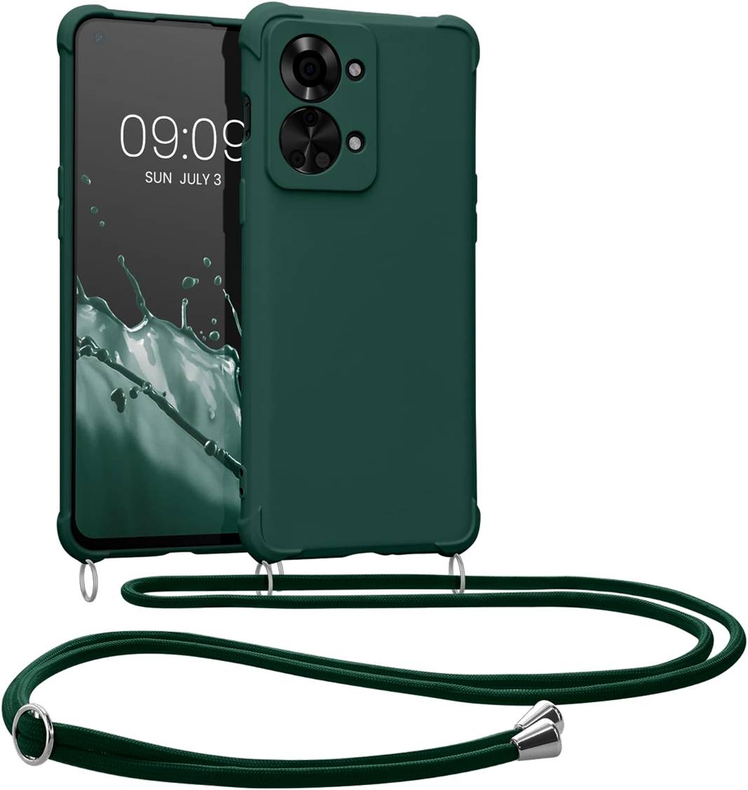 KWmobile Matte Θήκη Σιλικόνης με Λουράκι Λαιμού OnePlus Nord 2T - Dark Green