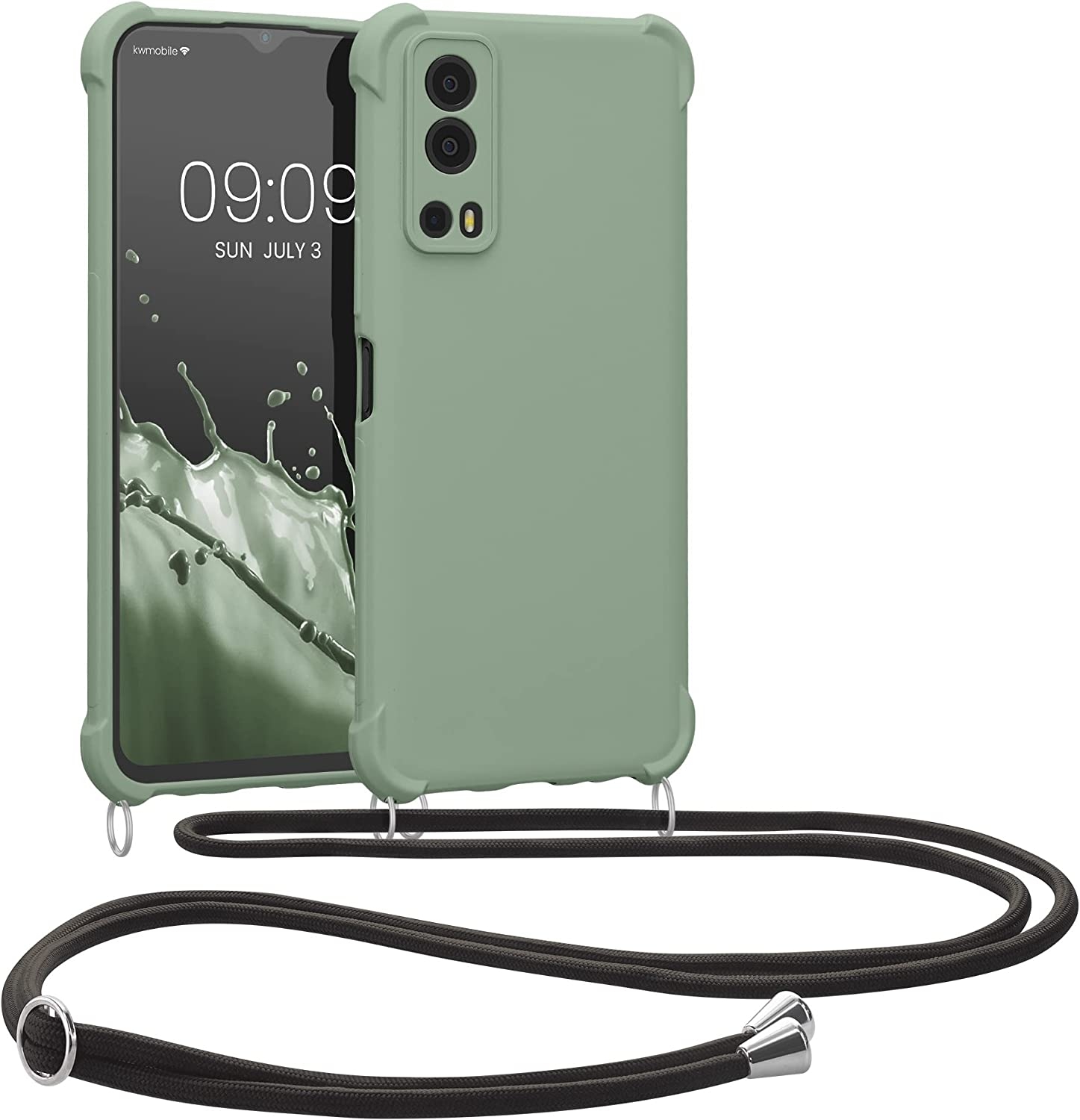 KWmobile Matte Θήκη Σιλικόνης με Λουράκι Λαιμού Vivo Y72 5G - Gray / Green