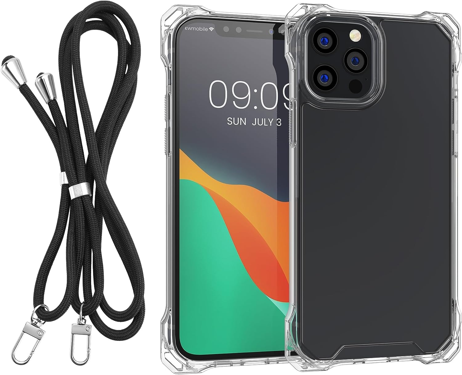 KWmobile Σκληρή Διάφανη Θήκη με TPU Bumper και Αποσπώμενο Λουράκι Λαιμού - Apple iPhone 12 / 12 Pro - Transparent / Black