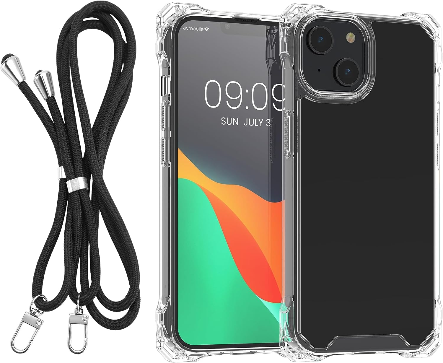 KWmobile Σκληρή Διάφανη Θήκη με TPU Bumper και Αποσπώμενο Λουράκι Λαιμού - Apple iPhone 14 / 13 - Transparent / Black