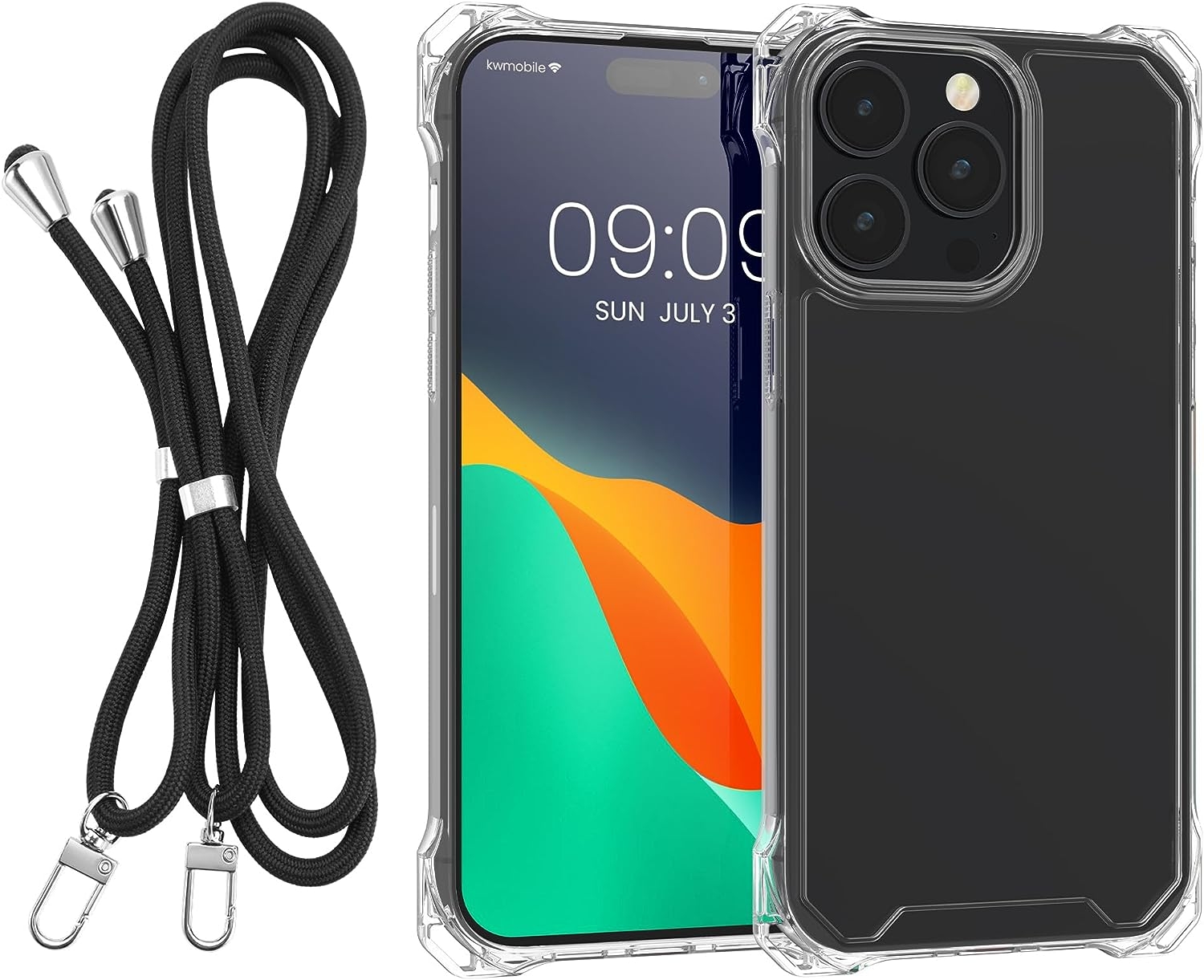 KWmobile Σκληρή Διάφανη Θήκη με TPU Bumper και Αποσπώμενο Λουράκι Λαιμού - Apple iPhone 14 Pro Max - Transparent / Black