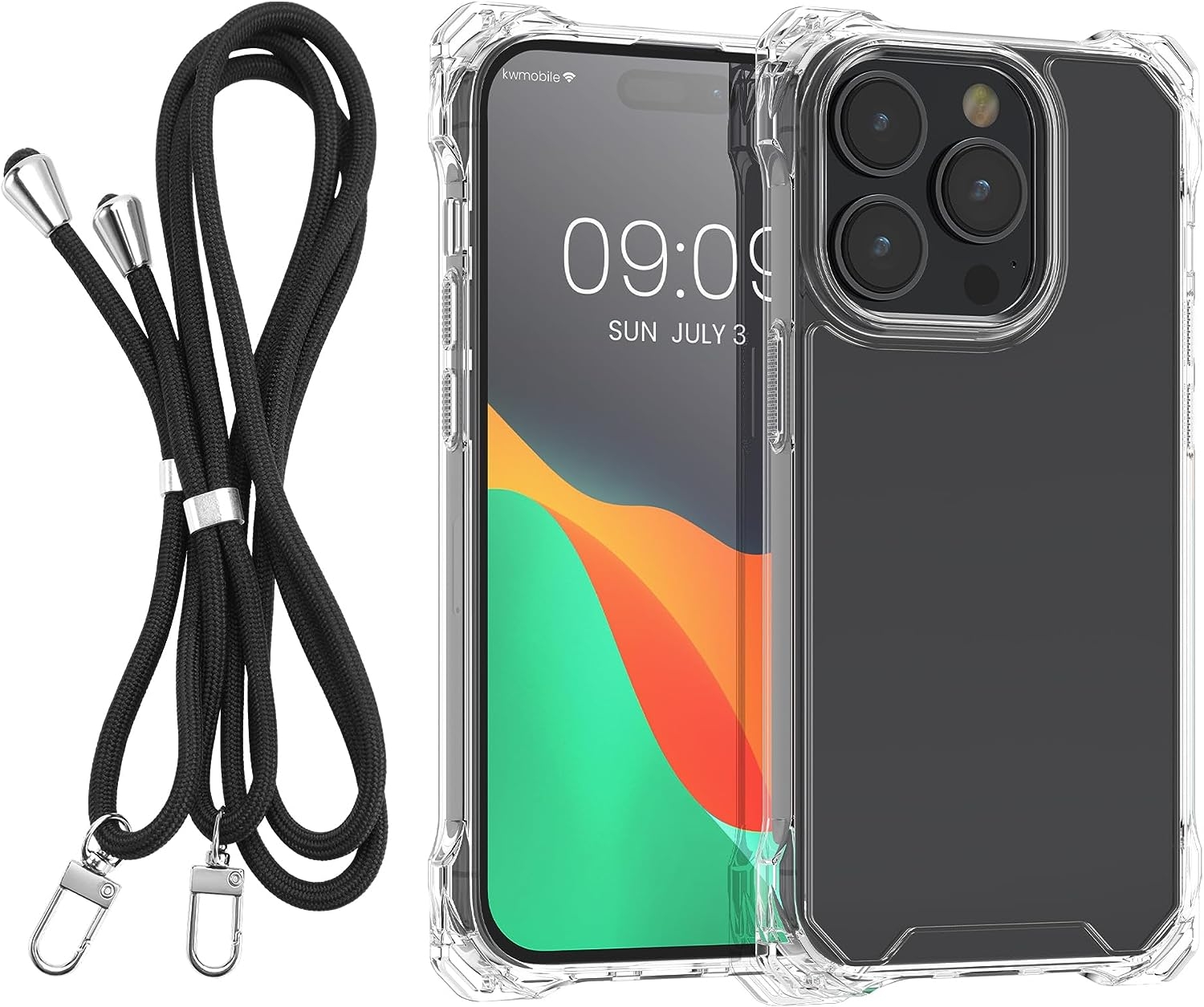 KWmobile Σκληρή Διάφανη Θήκη με TPU Bumper και Αποσπώμενο Λουράκι Λαιμού - Apple iPhone 14 Pro - Transparent / Black