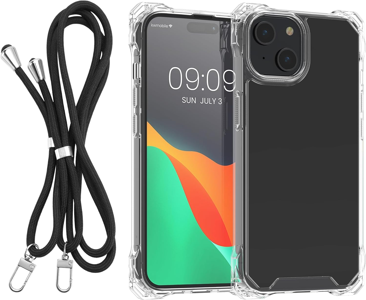 KWmobile Σκληρή Διάφανη Θήκη με TPU Bumper και Αποσπώμενο Λουράκι Λαιμού - Apple iPhone 15 - Transparent / Black