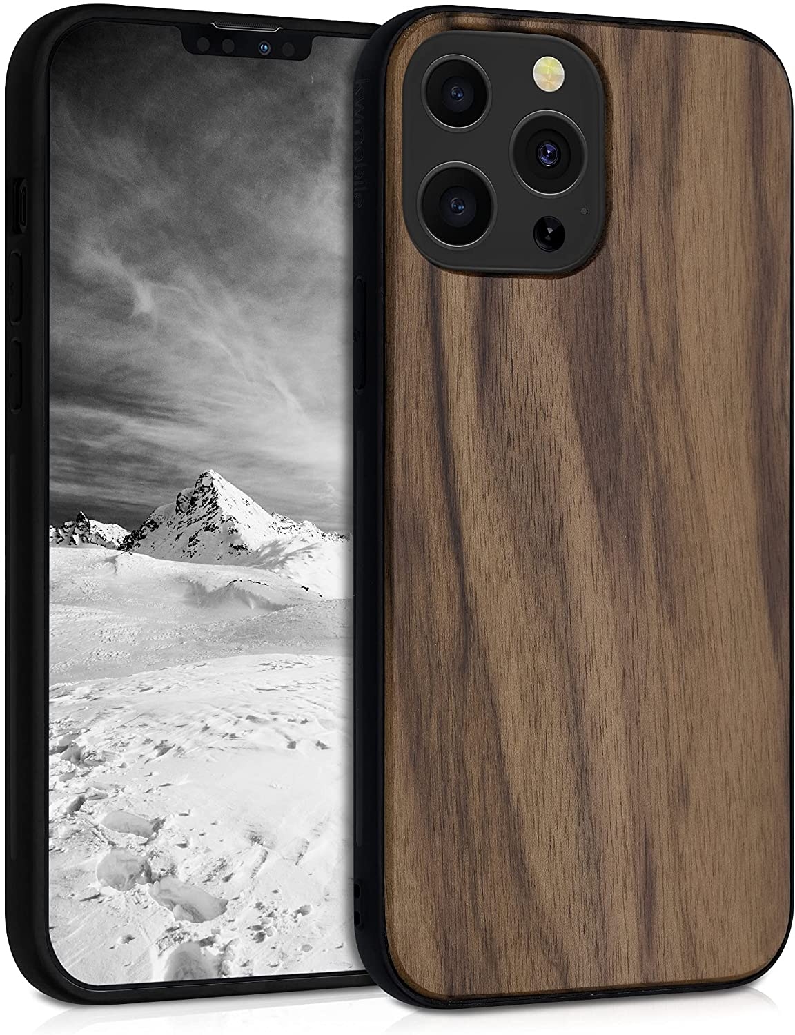 KWmobile Σκληρή Ξύλινη Θήκη με TPU Bumper - Apple iPhone 13 Pro Max - Walnut / Dark Brown