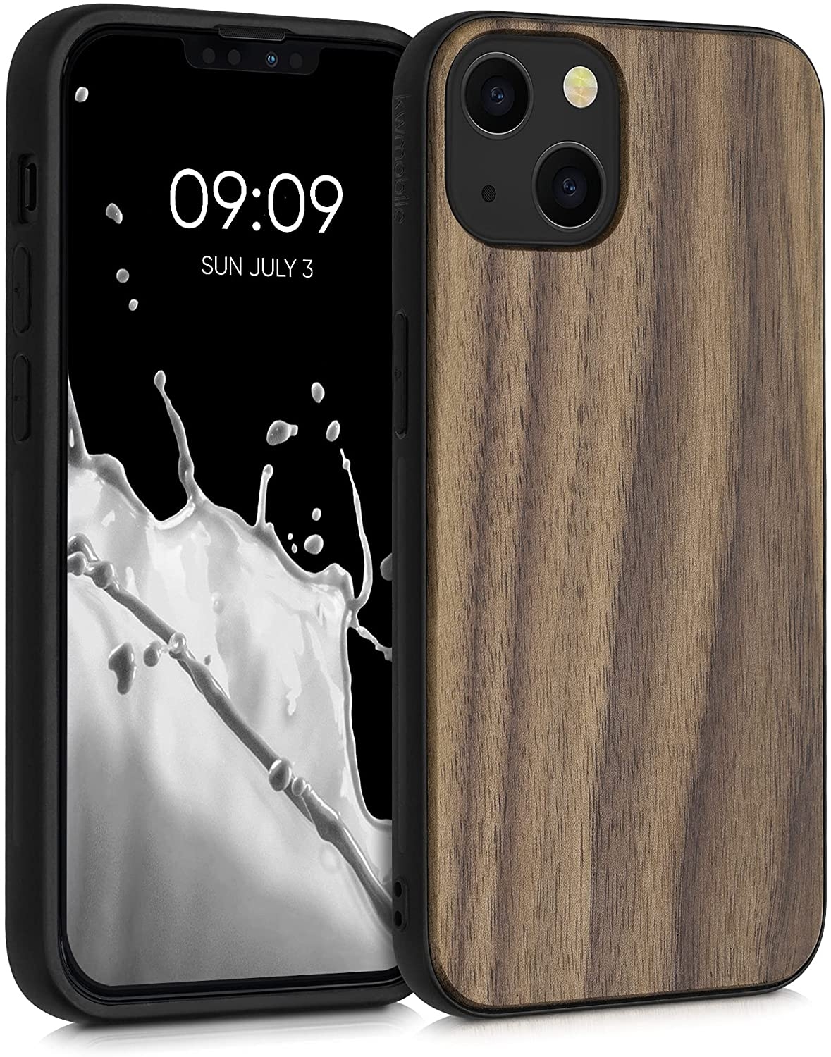 KWmobile Σκληρή Ξύλινη Θήκη με TPU Bumper - Apple iPhone 13 - Walnut / Dark Brown 