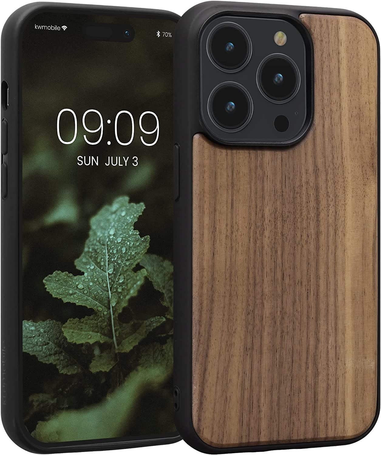 KWmobile Σκληρή Ξύλινη Θήκη με TPU Bumper - Apple iPhone 14 Pro - Dark Brown / Walnut