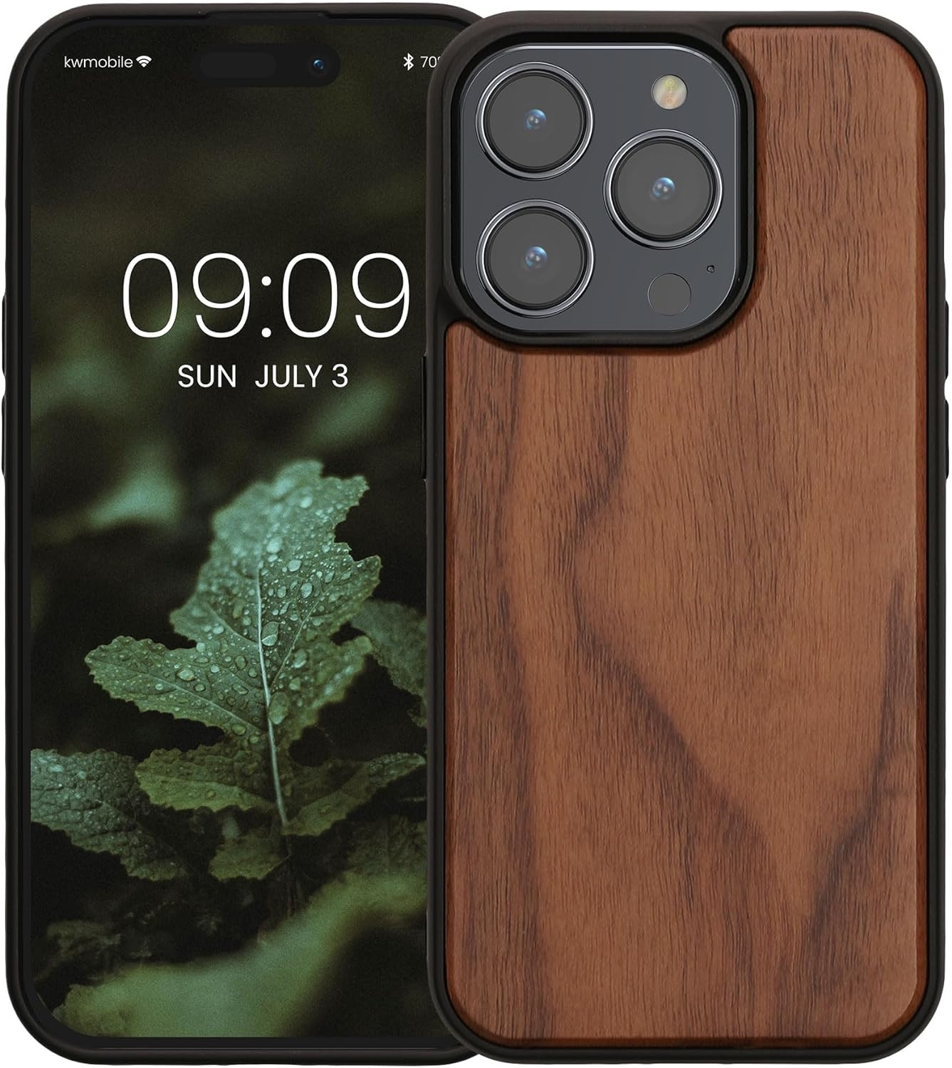 KWmobile Σκληρή Ξύλινη Θήκη με TPU Bumper - Apple iPhone 15 Pro - Walnut / Dark Brown