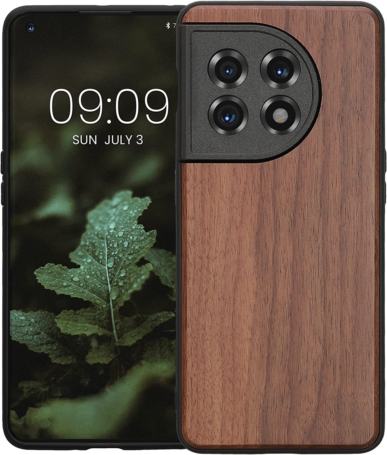 KWmobile Σκληρή Ξύλινη Θήκη με TPU Bumper - OnePlus 11 - Dark Brown / Walnut
