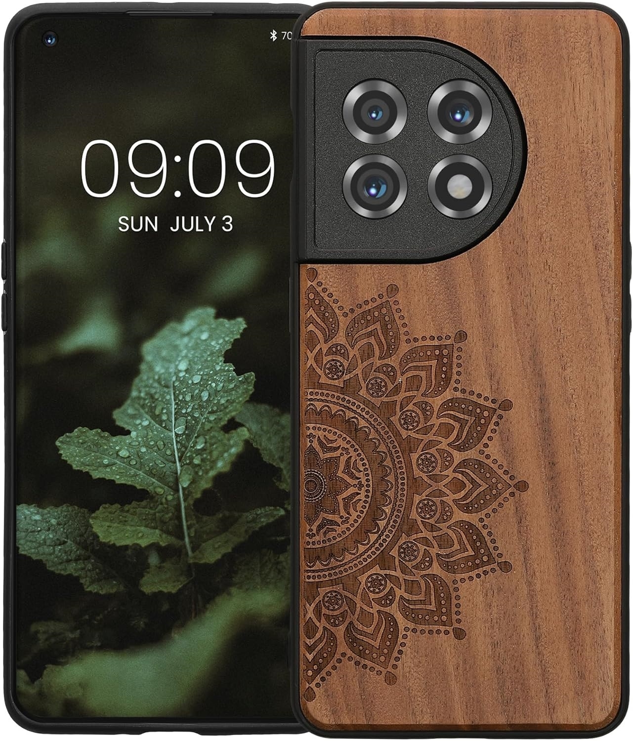 KWmobile Σκληρή Ξύλινη Θήκη με TPU Bumper - OnePlus 11 - Walnut / Rising Sun (60791.02)