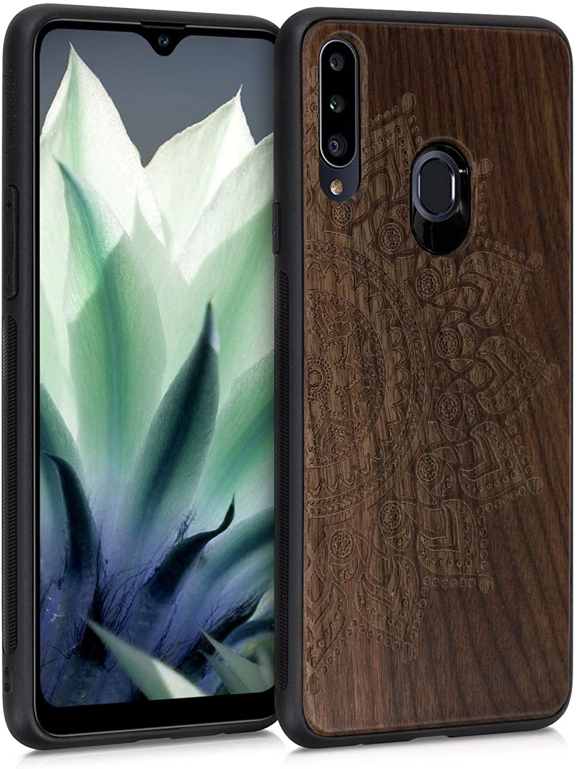 KWmobile Σκληρή Ξύλινη Θήκη με TPU Bumper Samsung Galaxy A20s - Walnut / Rising Sun / Dark Brown