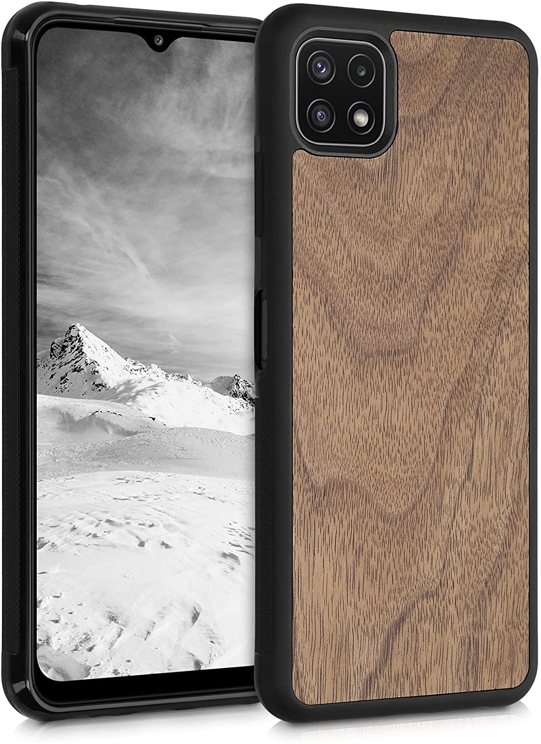 KWmobile Σκληρή Ξύλινη Θήκη με TPU Bumper Samsung Galaxy A22 5G - Walnut / Dark Brown 