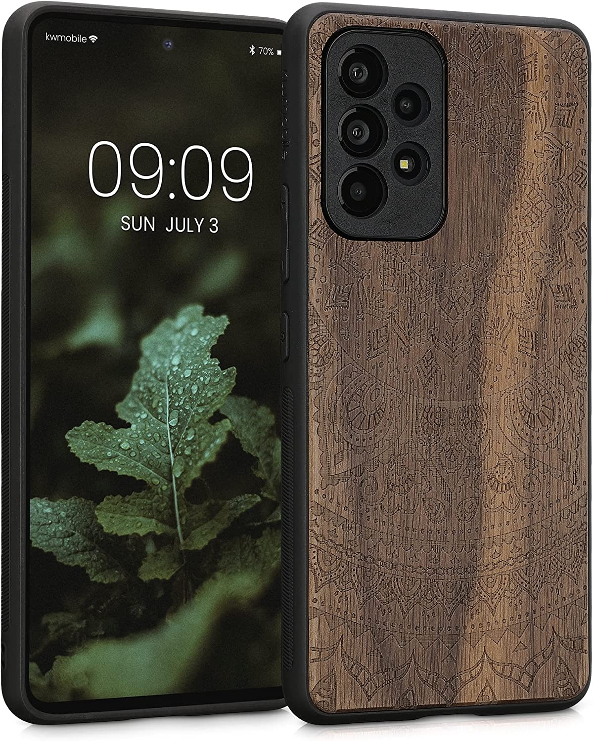 KWmobile Σκληρή Ξύλινη Θήκη με TPU Bumper - Samsung Galaxy A53 5G - Indian Sun / Dark Brown / Walnut