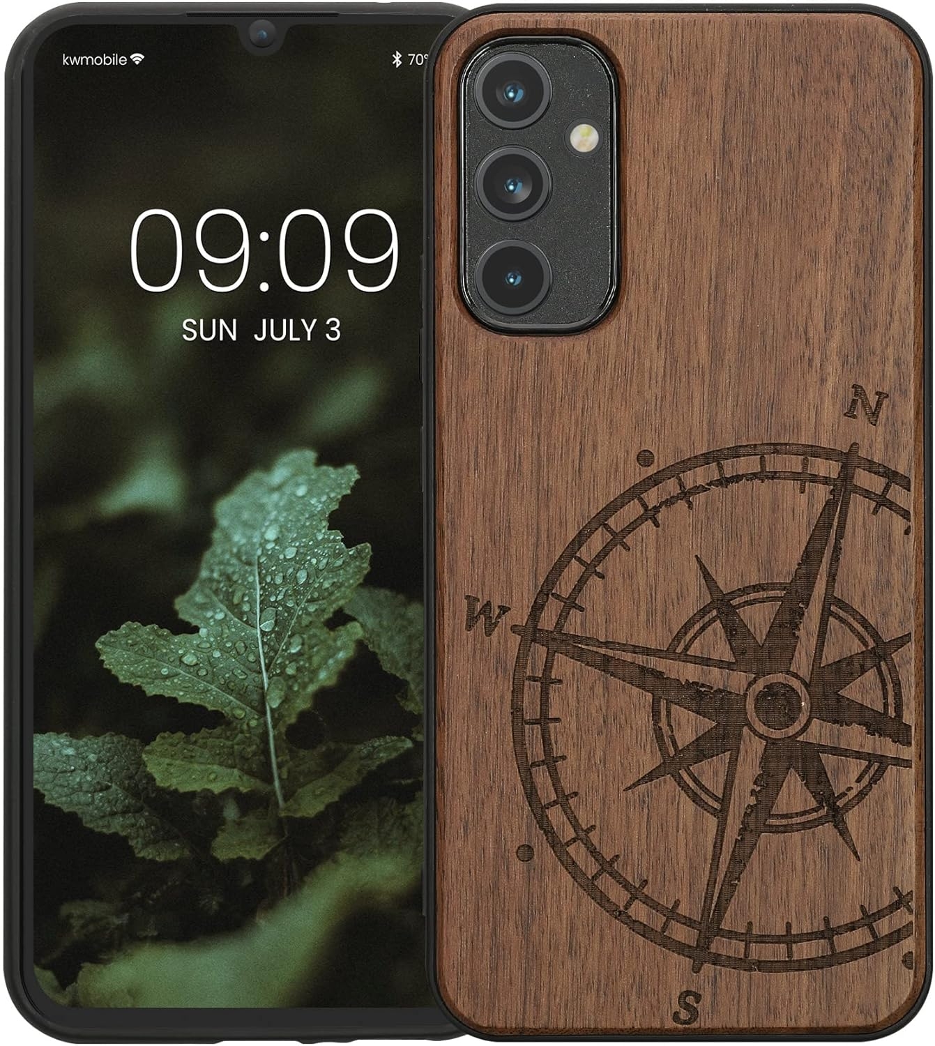 KWmobile Σκληρή Ξύλινη Θήκη με TPU Bumper - Samsung Galaxy A34 - Walnut / Navigational Compass