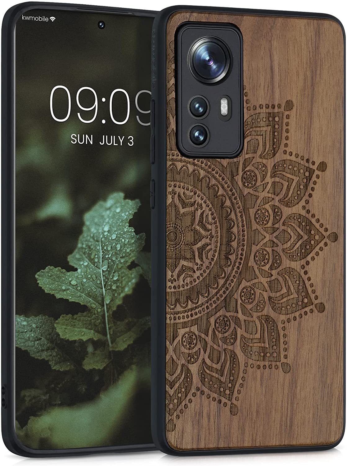 KWmobile Σκληρή Ξύλινη Θήκη με TPU Bumper - Xiaomi 12 / 12X - Rising Sun / Dark Brown / Walnut