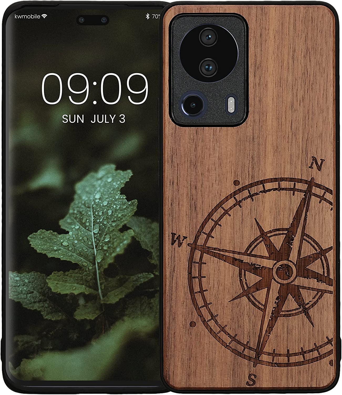 KWmobile Σκληρή Ξύλινη Θήκη με TPU Bumper - Xiaomi 13 Lite - Walnut / Navigational Compass / Dark Brown
