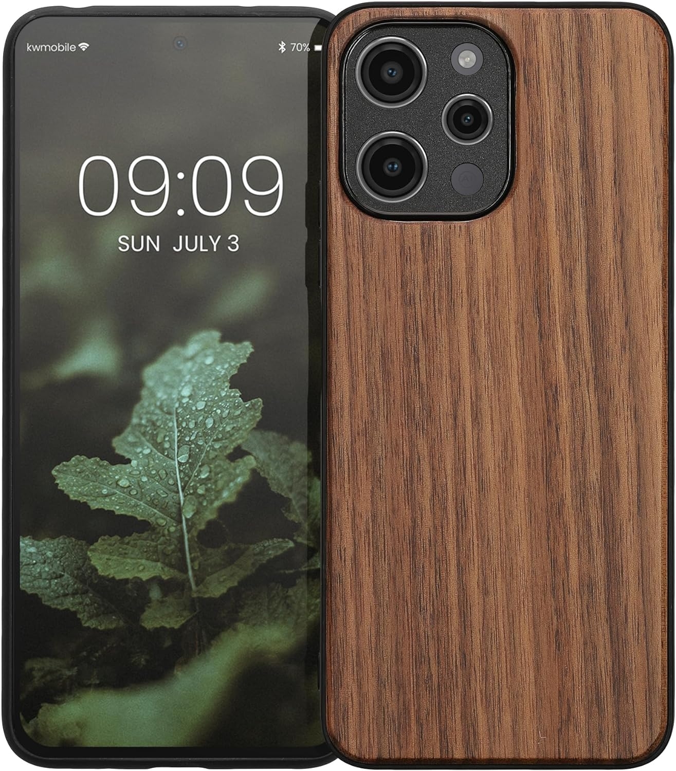 KWmobile Σκληρή Ξύλινη Θήκη με TPU Bumper - Xiaomi Redmi 12 - Walnut / Dark Brown