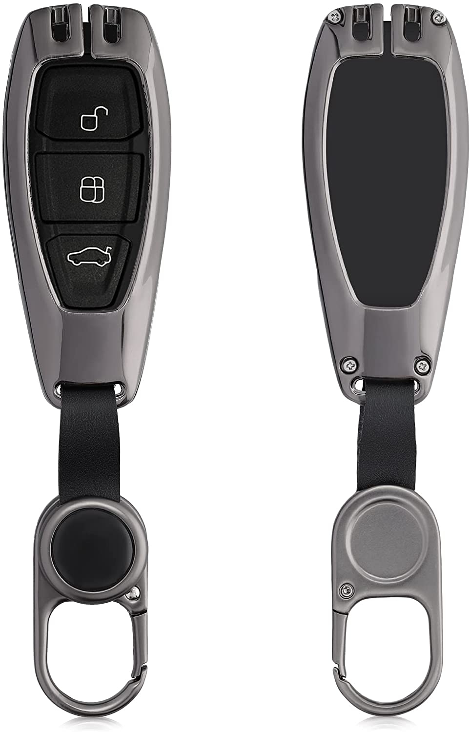 KW Σκληρή Μεταλλική Θήκη Κλειδιού με Κρίκο - Ford - 3 Κουμπιά - Keyless Go - Dark Grey