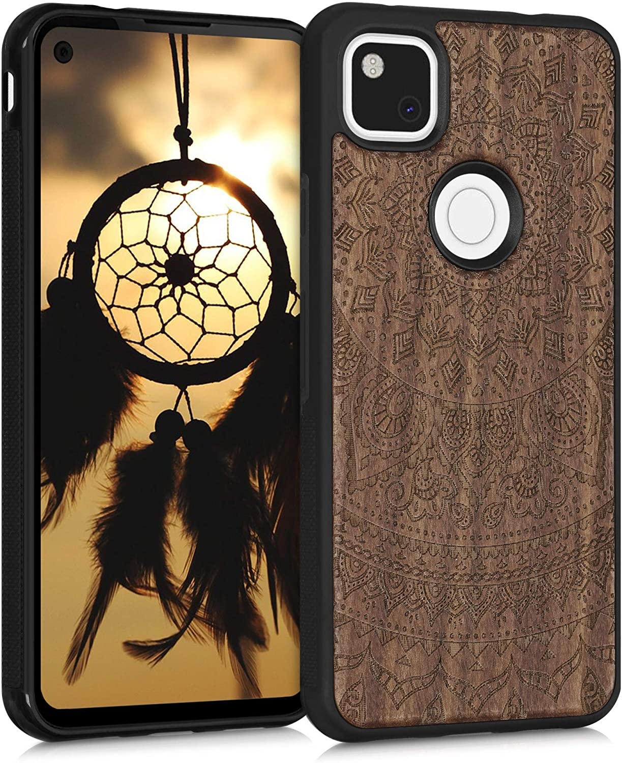 KWmobile Σκληρή Ξύλινη Θήκη με TPU Bumper Google Pixel 4a - Indian Sun / Dark Brown