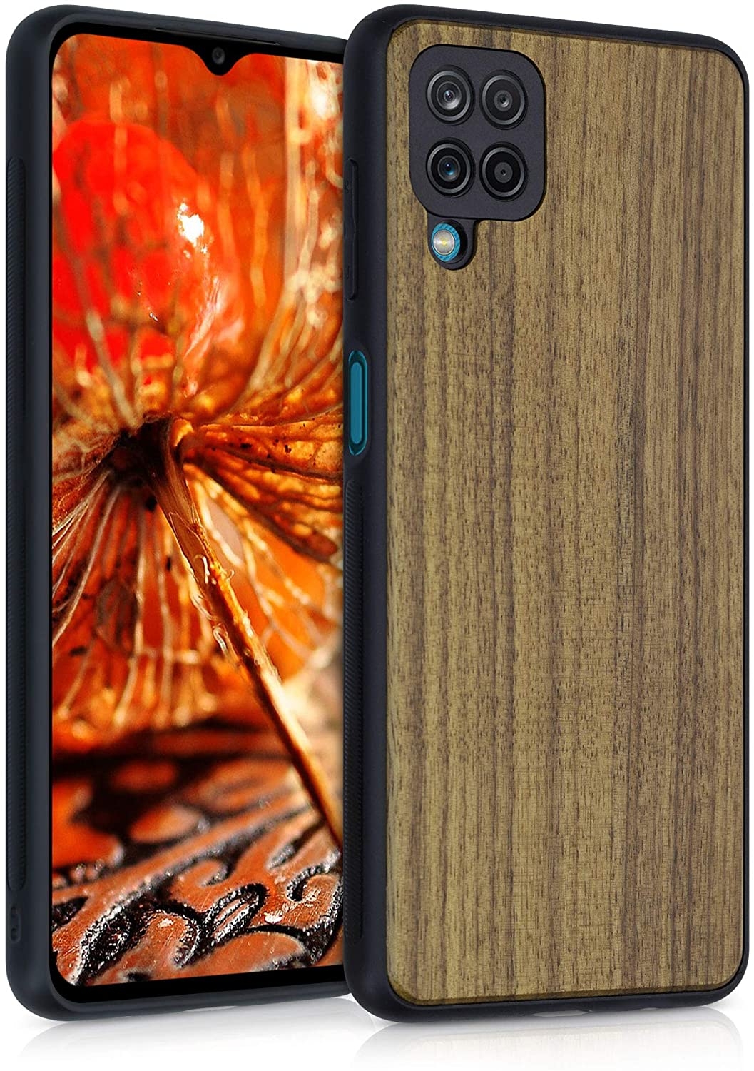 KWmobile Σκληρή Ξύλινη Θήκη με TPU Bumper Samsung Galaxy A12 - Walnut / Dark Brown 