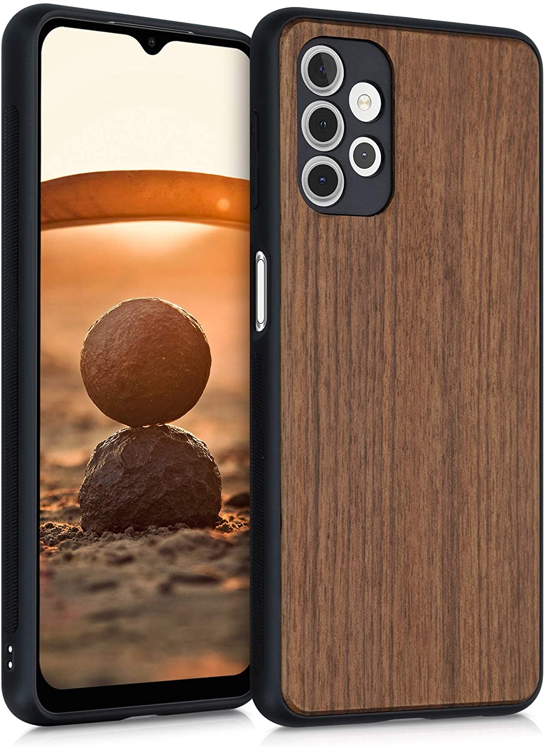 KWmobile Σκληρή Ξύλινη Θήκη με TPU Bumper Samsung Galaxy A32 5G - Walnut / Dark Brown