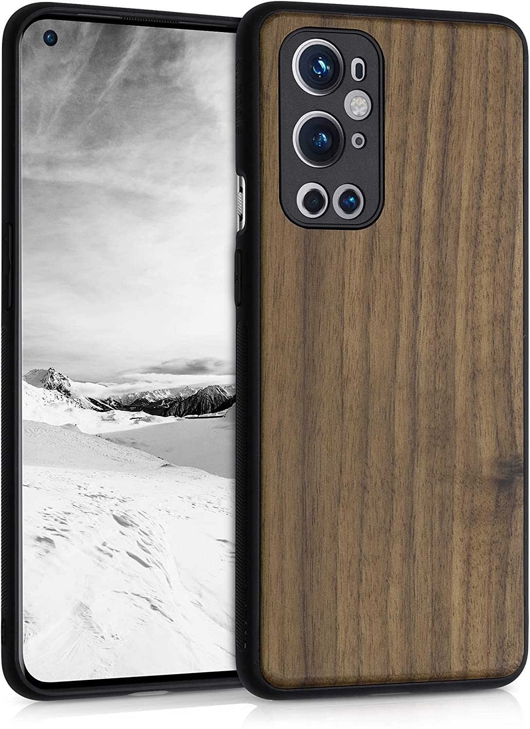 KWmobile Σκληρή Ξύλινη Θήκη με TPU Bumper OnePlus 9 Pro - Walnut / Dark Brown
