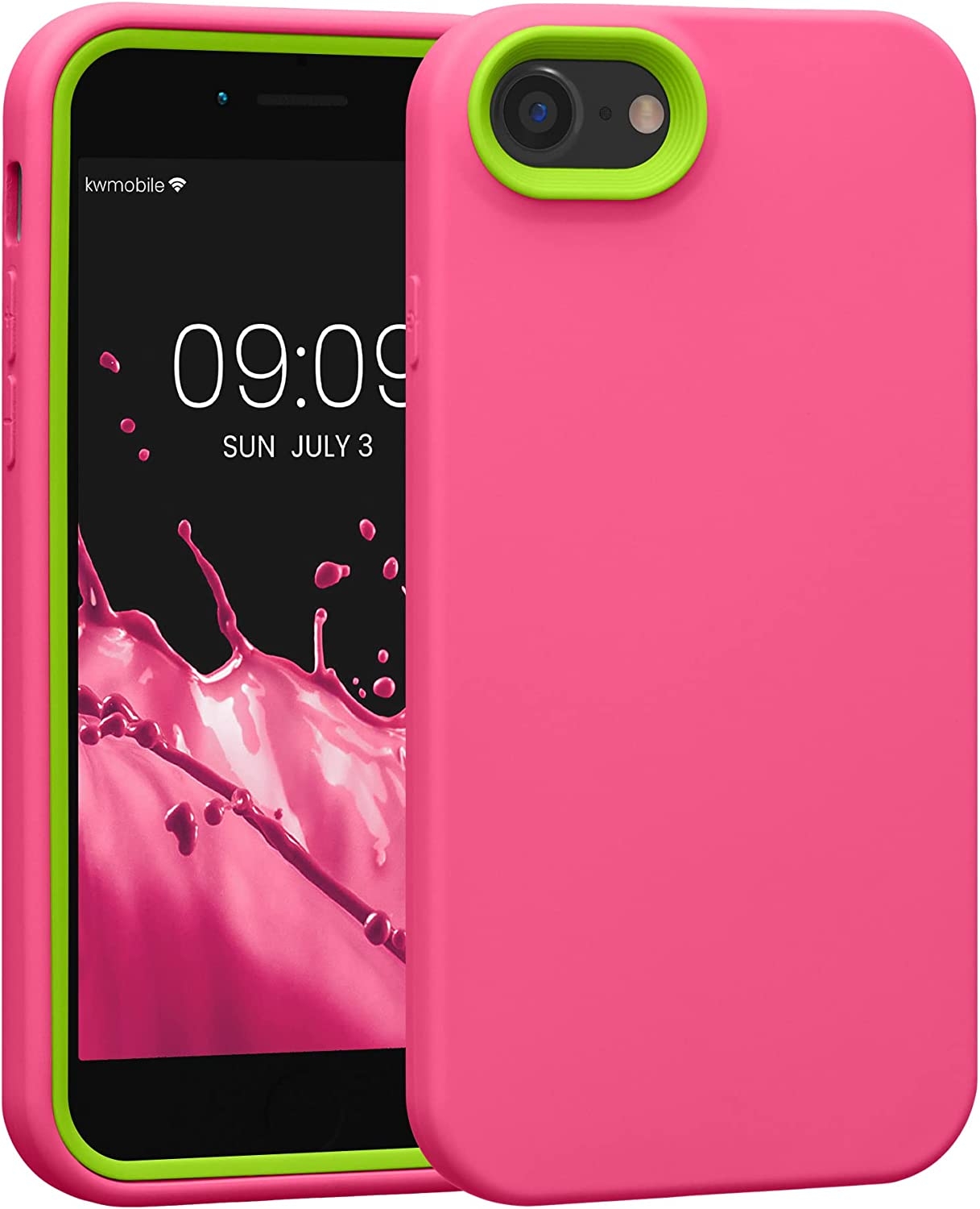 KWmobile Soft Flexible Rubber Cover with Protection Bumper - Θήκη Σιλικόνης με Σκληρό Πλαίσιο - Apple iPhone SE 2022 / 2020 / 8 / 7 - Neon Pink / Yellow