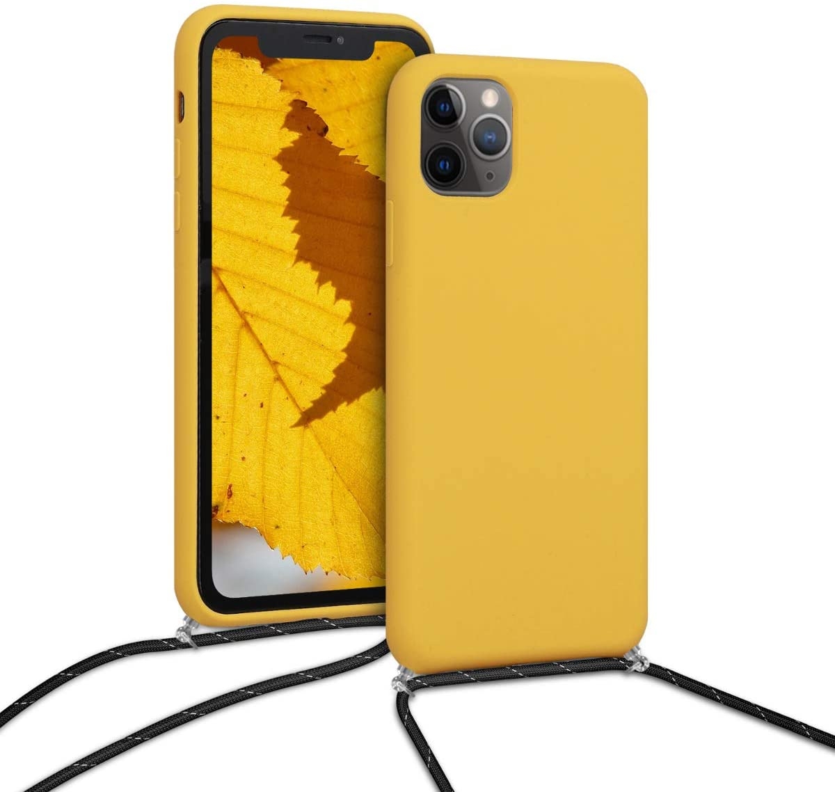 KWmobile Soft Flexible Rubber Necklace - Θήκη Σιλικόνης με Λουράκι Λαιμού Apple iPhone 11 Pro Max - Honey Yellow 