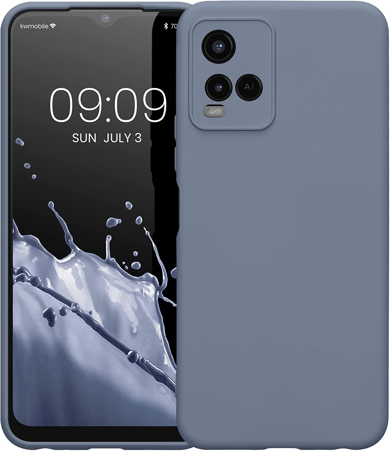 KWmobile Soft Slim Flexible Rubber Cover with Camera Protector - Θήκη Σιλικόνης Vivo Y21 με Πλαίσιο Κάμερας - Blue Grey