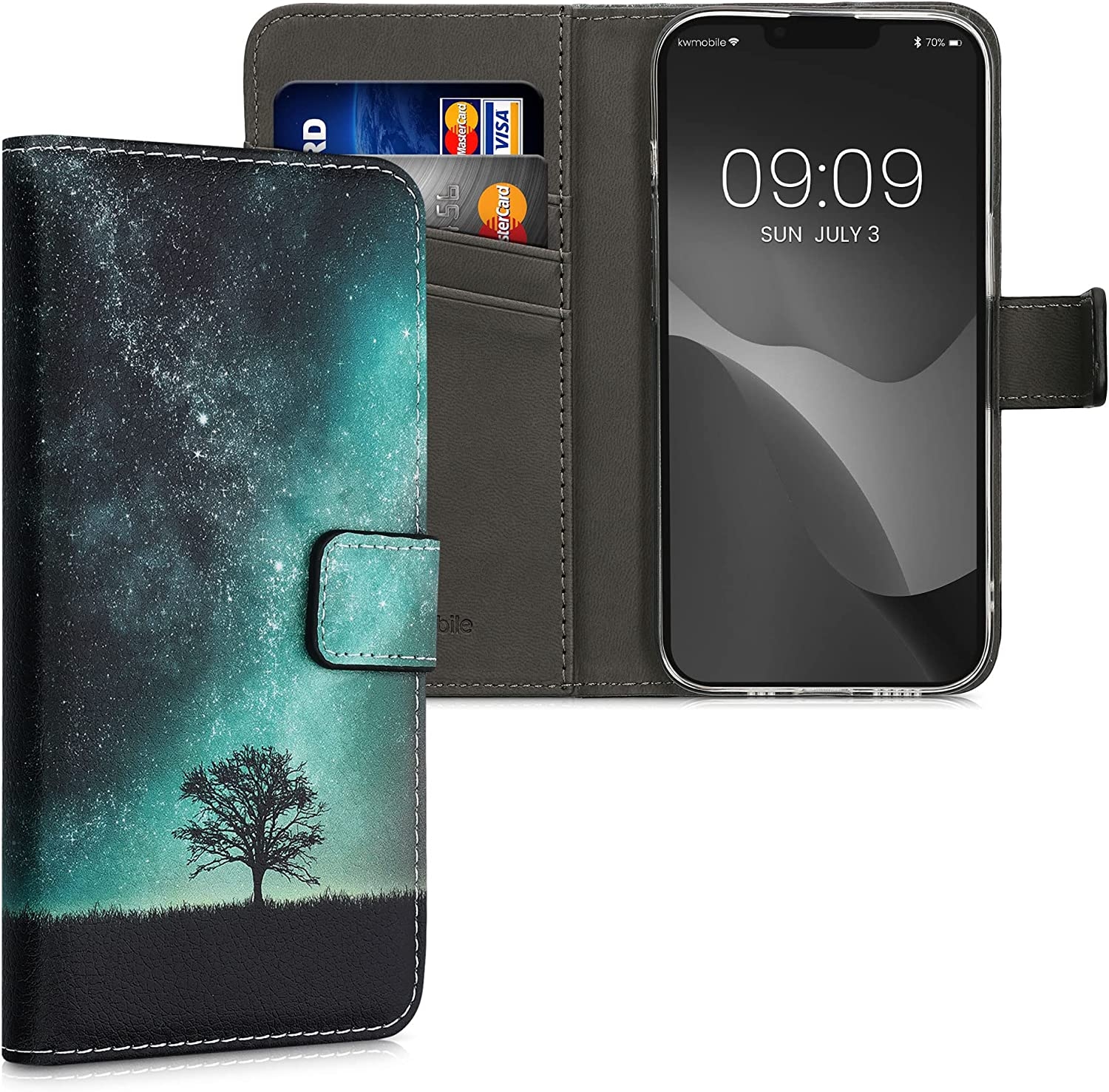 KWmobile Θήκη - Πορτοφόλι Apple iPhone 14 - Cosmic Nature / Blue / Grey / Black