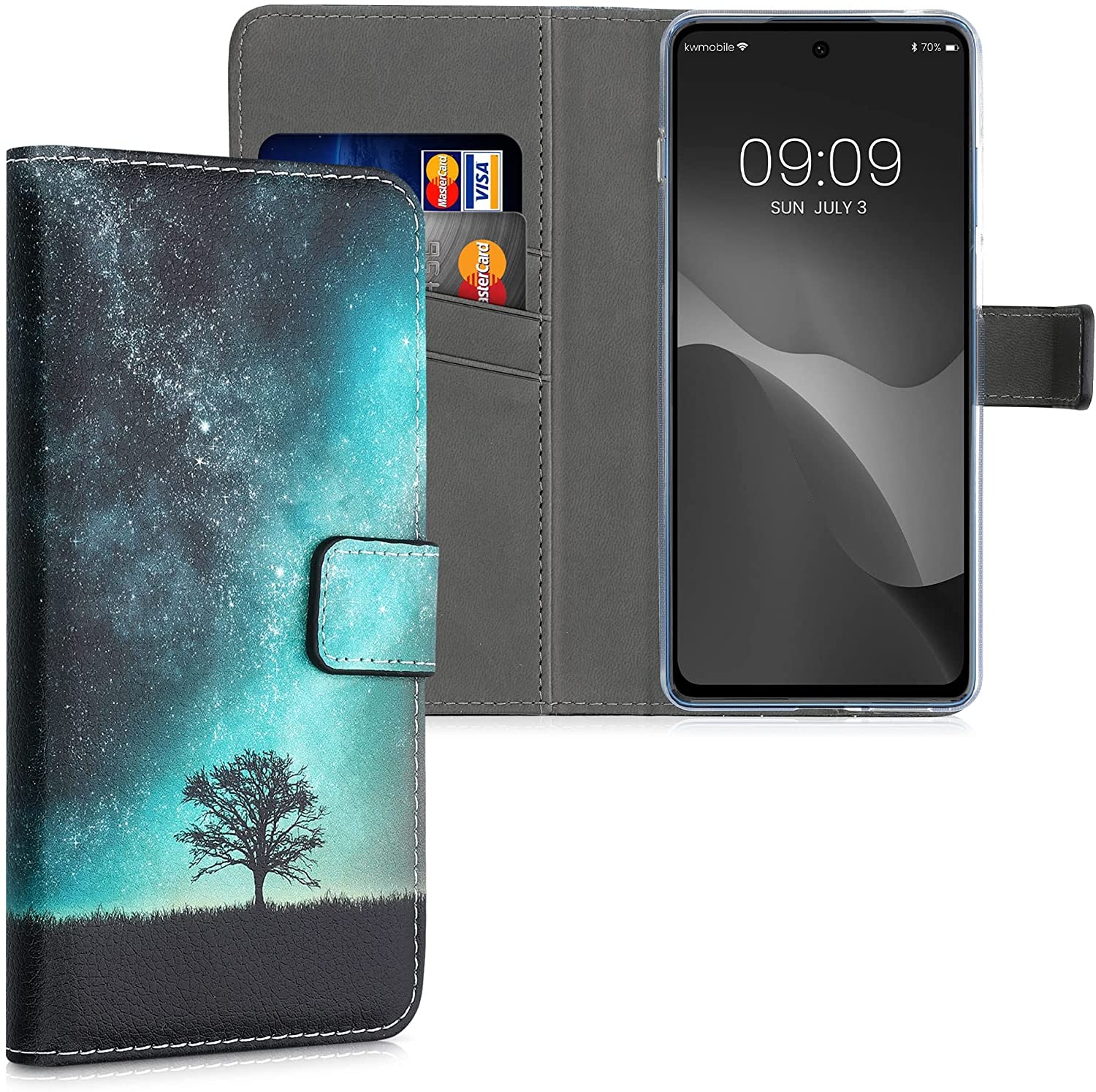 KWmobile Θήκη - Πορτοφόλι Motorola Moto G200 5G - Cosmic Nature / Blue / Grey / Black