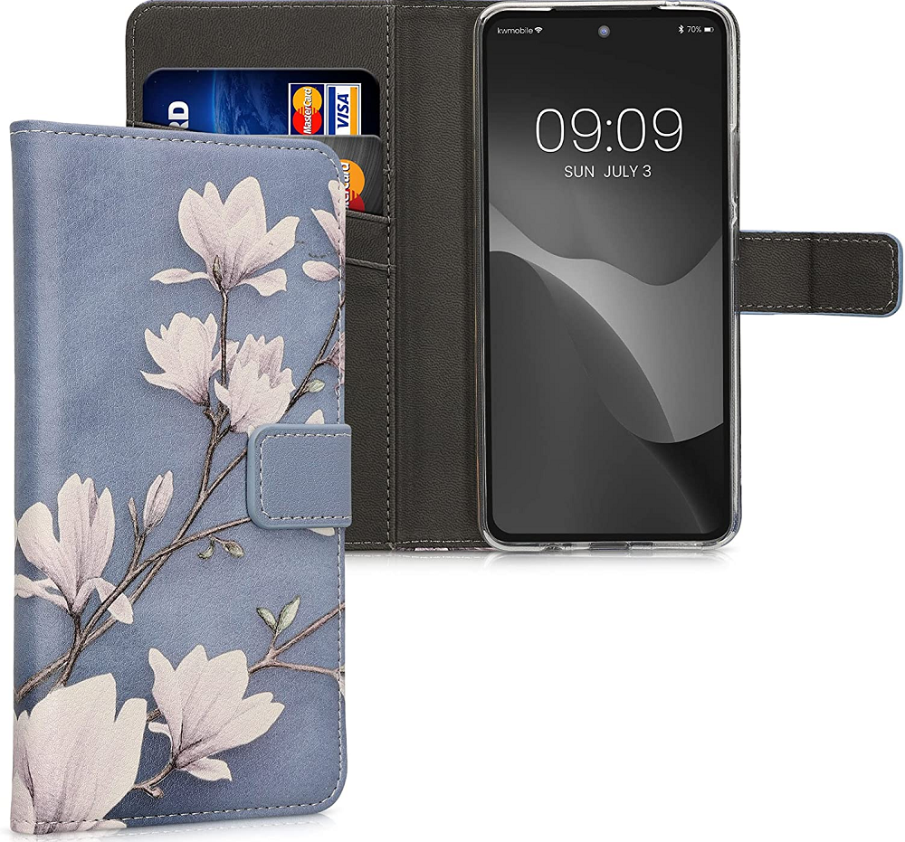 KWmobile Θήκη - Πορτοφόλι Motorola Moto G72 - Magnolias Taupe / White / Blue Grey