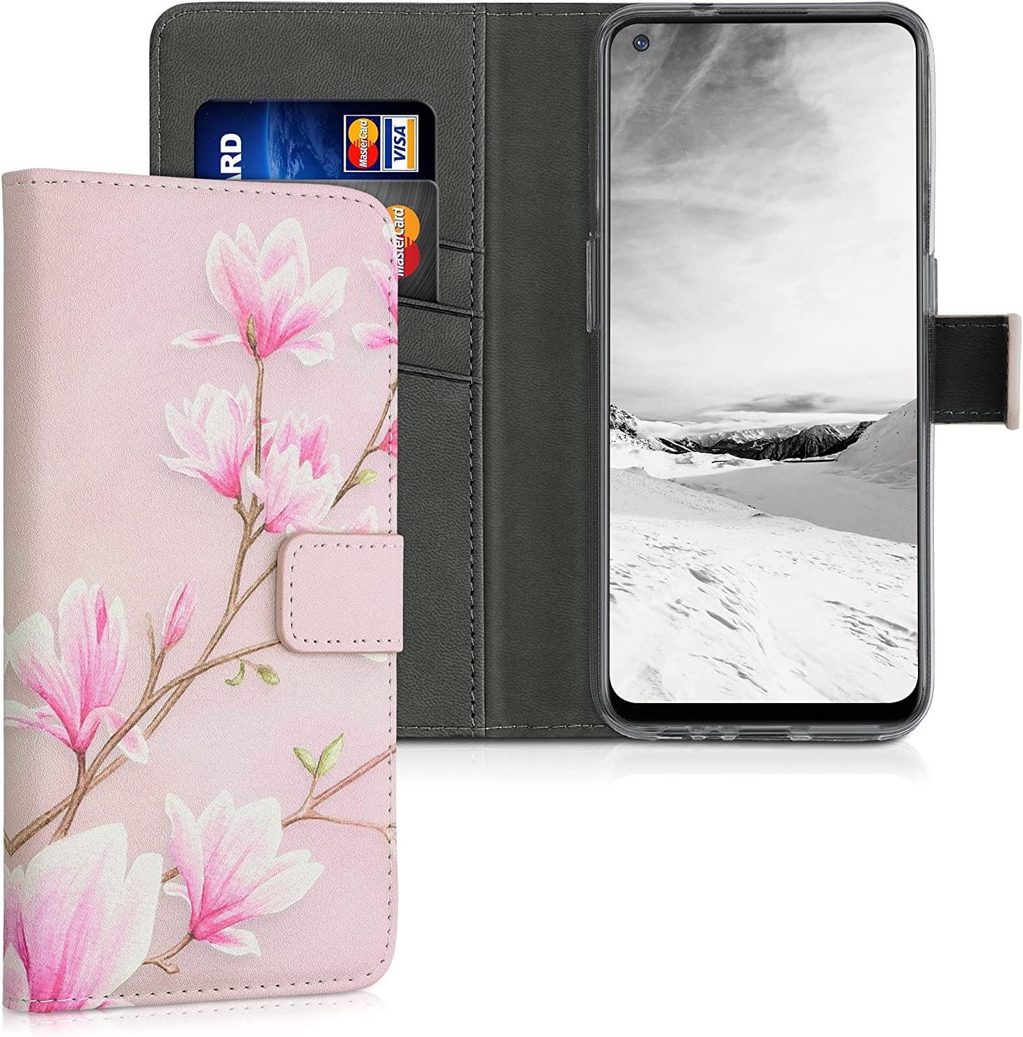 KWmobile Θήκη - Πορτοφόλι OnePlus Nord N100 - Magnolias Pink / White / Dusty Pink