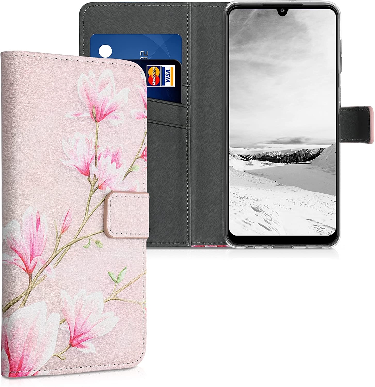KWmobile Θήκη - Πορτοφόλι Samsung Galaxy A22 4G - Magnolias Pink / White / Dusty Pink
