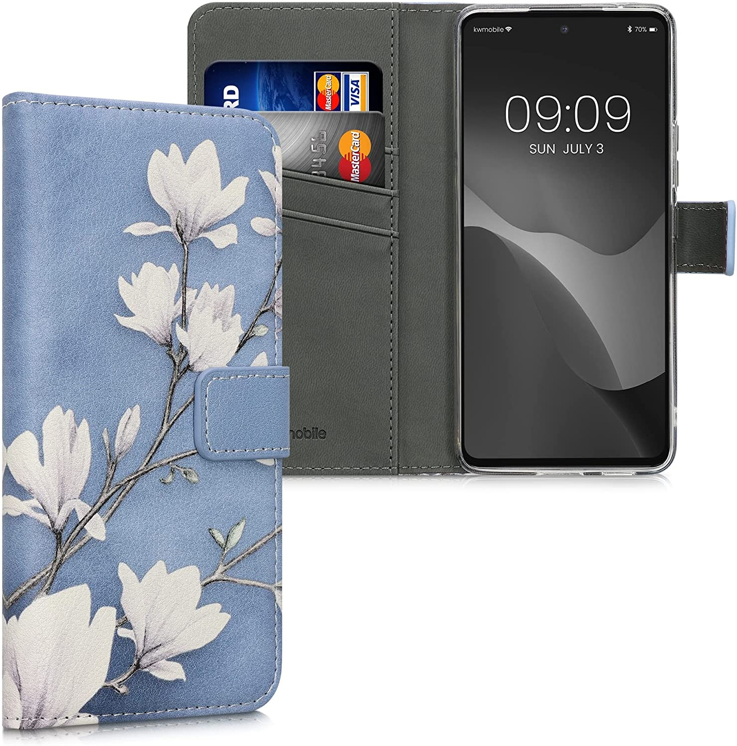 KWmobile Θήκη - Πορτοφόλι Samsung Galaxy A53 5G - Magnolias Taupe / White / Blue Grey