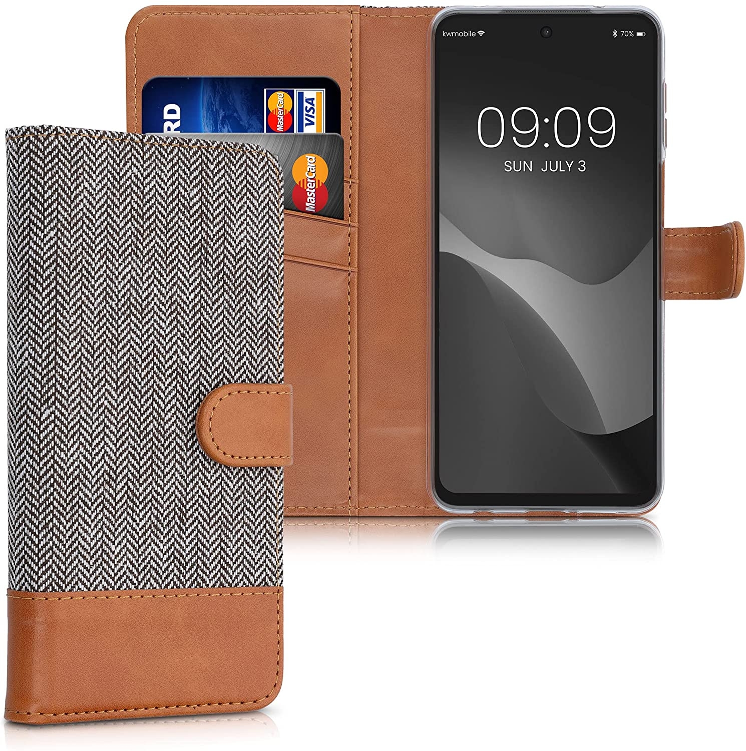 KWmobile Θήκη Πορτοφόλι Xiaomi Redmi Note 9S / 9 Pro / 9 Pro Max - Light Grey / Brown