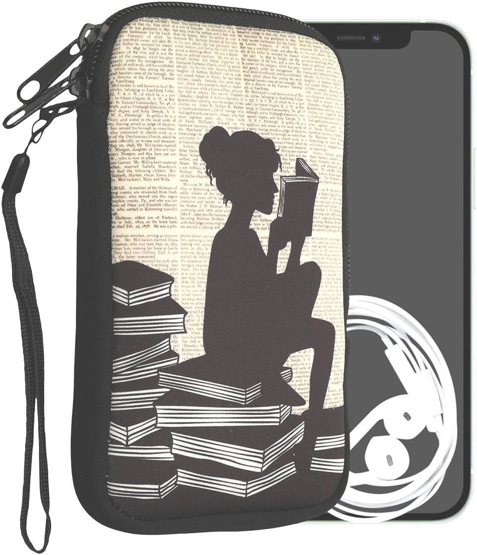 KWmobile Θήκη - Πουγκί Νεοπρενίου με Φερμουάρ για Smartphones έως 6.8" - Girl and Books / Black / Beige