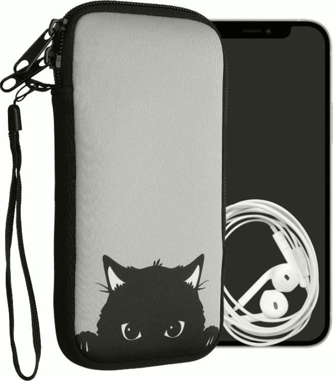 KWmobile Θήκη - Πουγκί Νεοπρενίου με Φερμουάρ για Smartphones έως 7" - Curious Cat / Grey / Black